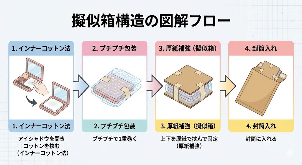 メルカリ　化粧品梱包の解説図