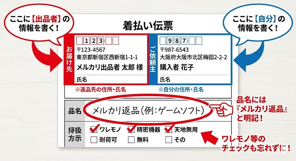 メルカリ返品の着払い伝票の書き方