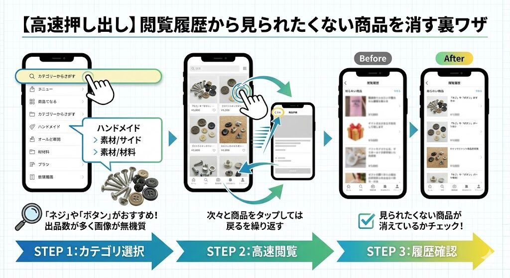 メルカリ閲覧履歴から見られたくない商品を消す裏技