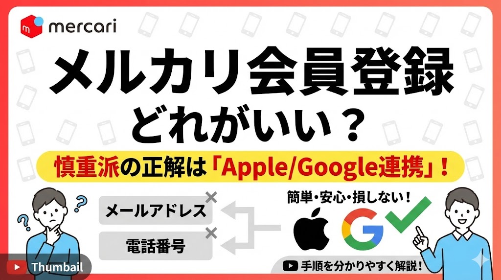 メルカリ会員登録はどれがいい？慎重派の正解は「Apple/Google連携」！損をしない手順を解説